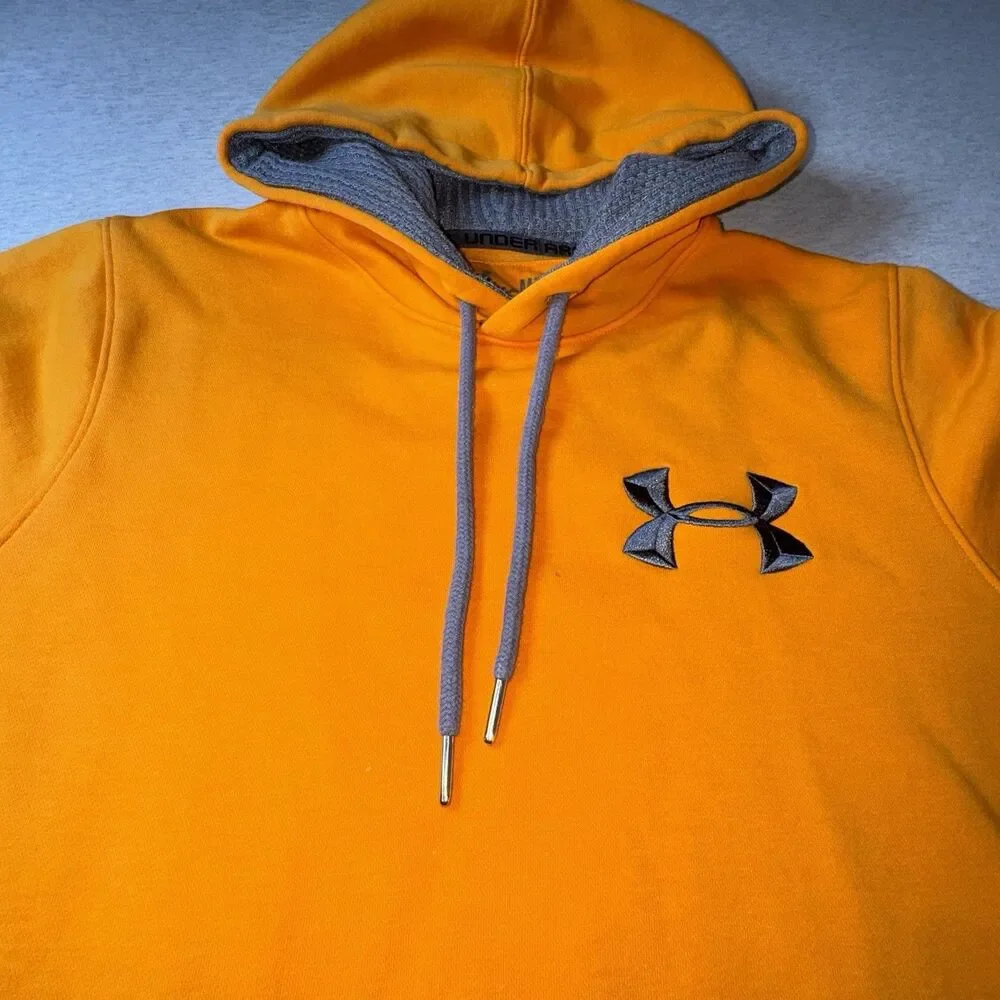 Mens Under Armour UA Storm Size Med Orange Loose Fit Pullover Hoodie Sweatshirt